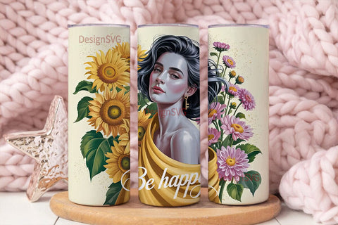 Serene Sunflower Woman 20oz Tumbler Wrap Sublimation DesignSVG 