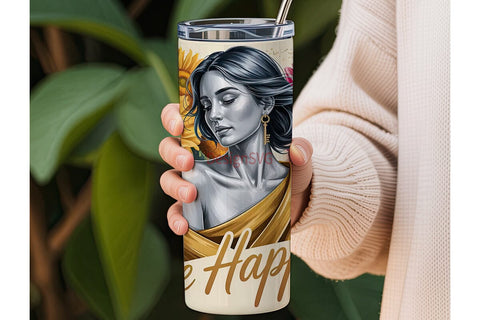 Serene Sunflower Woman 20oz Tumbler Wrap Sublimation DesignSVG 