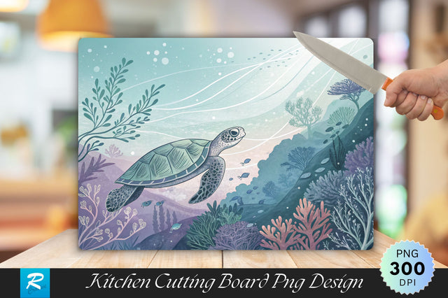 Serene Turtle in Pastel Underwater Scene Cutting Board PNG Design Sublimation Regulrcrative 