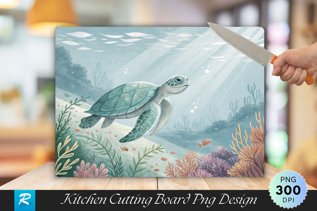 Serene Turtle in Pastel Underwater Scene Cutting Board PNG Design Sublimation Regulrcrative 