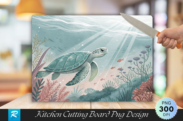 Serene Turtle in Pastel Underwater Scene Cutting Board PNG Design Sublimation Regulrcrative 