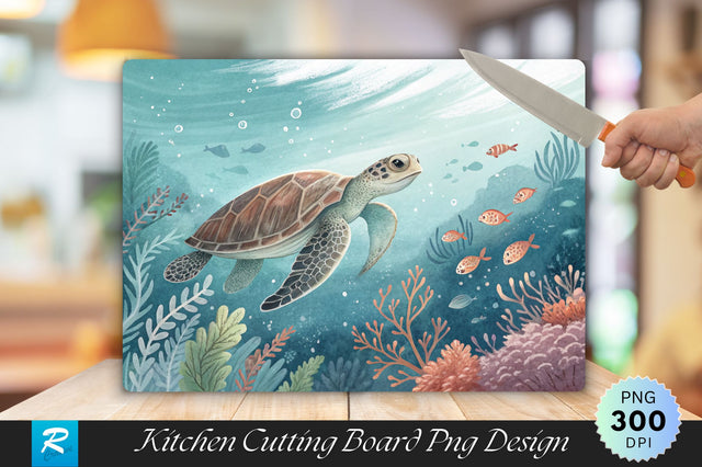 Serene Turtle in Underwater Patterns Cutting Board PNG Design Sublimation Regulrcrative 