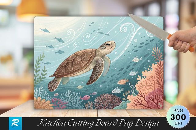 Serene Turtle in Underwater Patterns Cutting Board PNG Design Sublimation Regulrcrative 