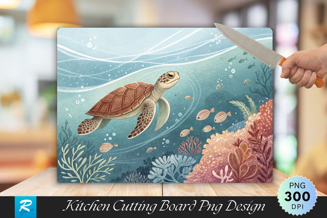 Serene Turtle in Underwater Patterns Cutting Board PNG Design Sublimation Regulrcrative 