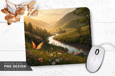 Serene Valley with Glowing Butterfly Mouse Pad PNG Sublimation Regulrcrative 