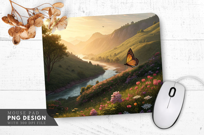 Serene Valley with Glowing Butterfly Mouse Pad Sublimation Design Sublimation Regulrcrative 