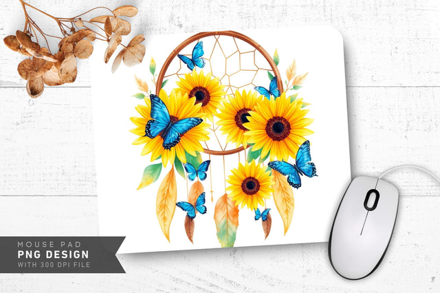 Serene Watercolor Sunflowers Mousepad PNG Design Sublimation Regulrcrative 