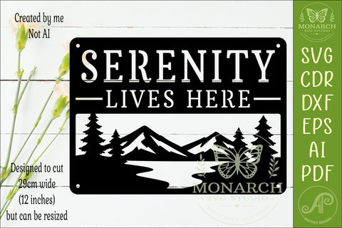 Serenity Lives Here Mountain Lake Wall Sign SVG Laser Cut SVG APInspireddesigns 