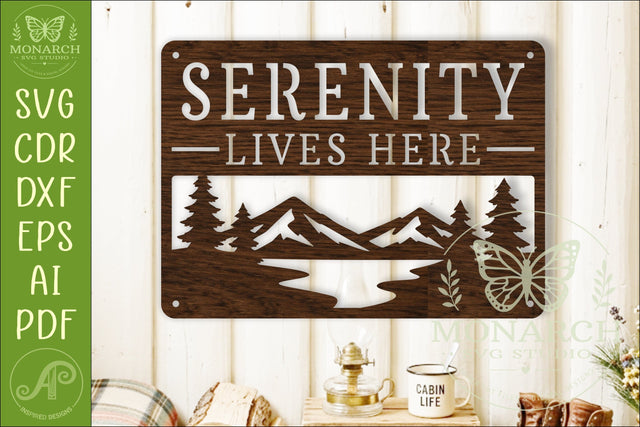 Serenity Lives Here Mountain Lake Wall Sign SVG Laser Cut SVG APInspireddesigns 