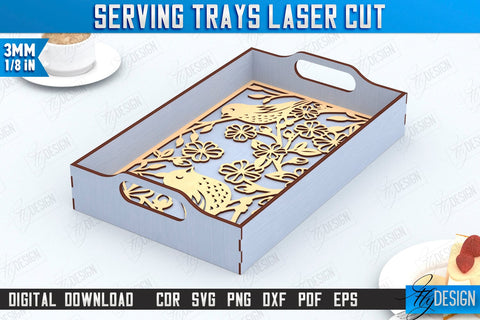 Serving Tray Laser Cut Bundle | Snack Appetizer Tray | Serving Tray with Handles | CNC Files SVG Fly Design 