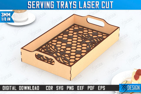 Serving Tray Laser Cut Bundle | Snack Appetizer Tray | Serving Tray with Handles | CNC Files SVG Fly Design 