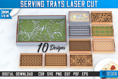 Serving Tray Laser Cut Bundle | Snack Appetizer Tray | Serving Tray with Handles | CNC Files SVG Fly Design 
