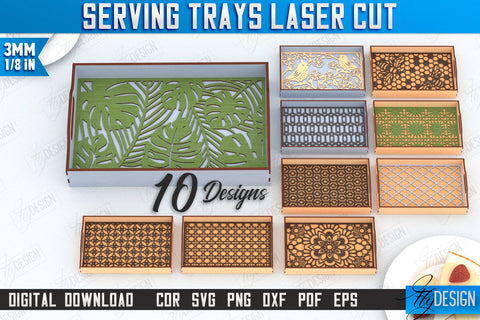 Serving Tray Laser Cut Bundle | Snack Appetizer Tray | Serving Tray with Handles | CNC Files SVG Fly Design 