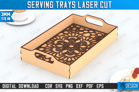 Serving Tray Laser Cut Bundle | Snack Appetizer Tray | Serving Tray with Handles | CNC Files SVG Fly Design 