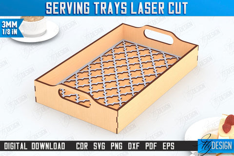 Serving Tray Laser Cut Bundle | Snack Appetizer Tray | Serving Tray with Handles | CNC Files SVG Fly Design 