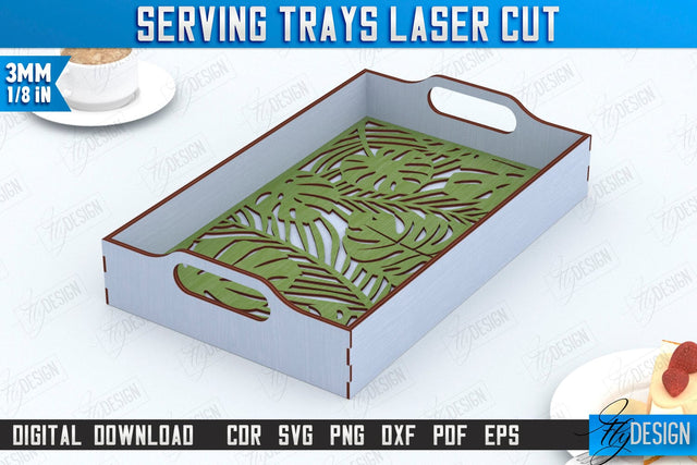 Serving Tray Laser Cut | Snack Appetizer Tray | Serving Tray with Handles | CNC File SVG Fly Design 
