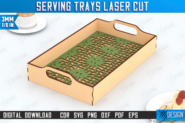 Serving Tray Laser Cut | Snack Appetizer Tray | Serving Tray with Handles | CNC File SVG Fly Design 