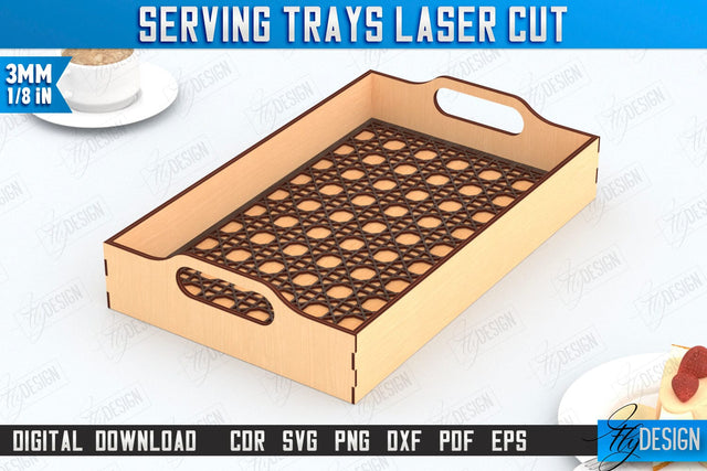 Serving Tray Laser Cut | Snack Appetizer Tray | Serving Tray with Handles | CNC File SVG Fly Design 