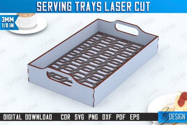 Serving Tray Laser Cut | Snack Appetizer Tray | Serving Tray with Handles | CNC File SVG Fly Design 