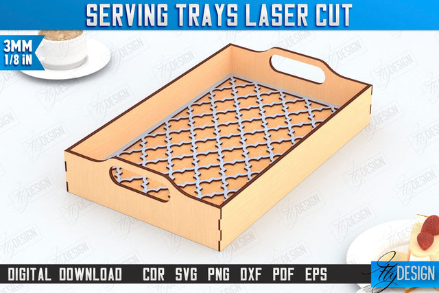 Serving Tray Laser Cut | Snack Appetizer Tray | Serving Tray with Handles | CNC File SVG Fly Design 