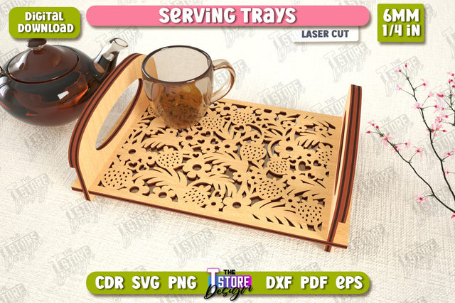 Serving Tray Laser Cut | Snack Appetizer Tray | Serving Tray with Handles | CNC Files SVG The T Store Design 