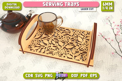 Serving Tray Laser Cut | Snack Appetizer Tray | Serving Tray with Handles | CNC Files SVG The T Store Design 