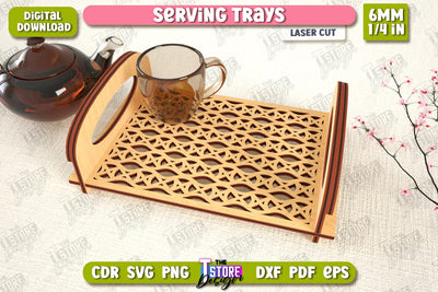 Serving Tray Laser Cut | Snack Appetizer Tray | Serving Tray with Handles | CNC Files SVG The T Store Design 