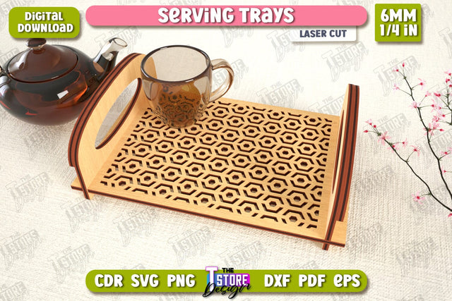 Serving Tray | Snack Appetizer Tray | Serving Tray with Handles | CNC File SVG The T Store Design 