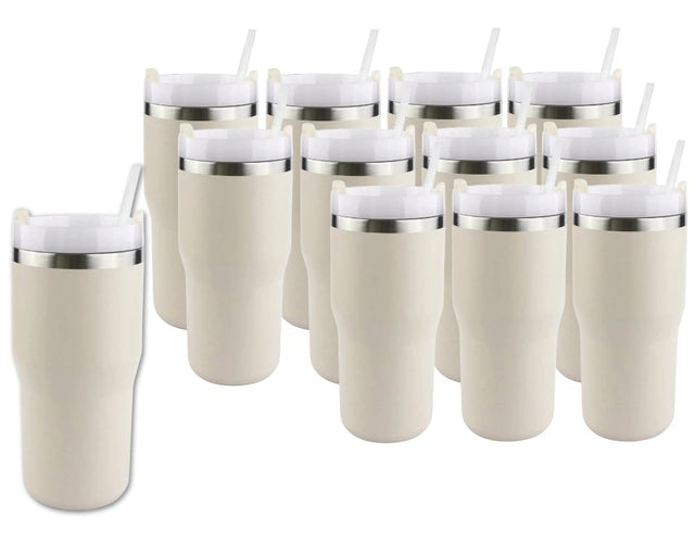 Set of 12 20 oz Commuter Tumbler - Ivory | Powder Coated Stainless Steel Tumbler Physical DIY Craft Warehouse 