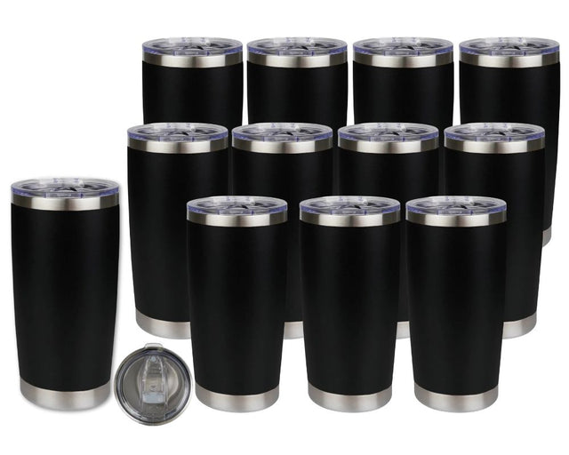 Set of 12 20 oz Travel Tumbler - Black | Powder Coated Stainless Steel Physical DIY Craft Warehouse 