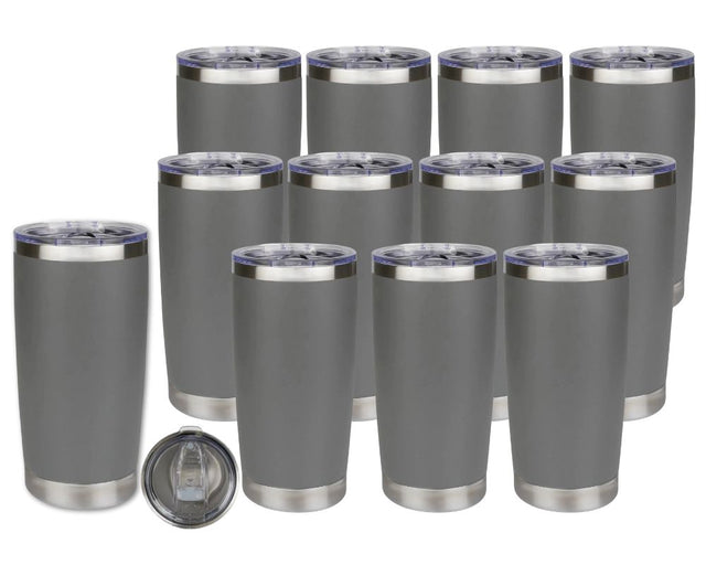 Set of 12 20 oz Travel Tumbler - Gray | Powder Coated Stainless Steel Physical DIY Craft Warehouse 