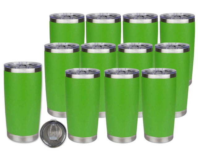 Set of 12 20 oz Travel Tumbler - Green | Powder Coated Stainless Steel Physical DIY Craft Warehouse 