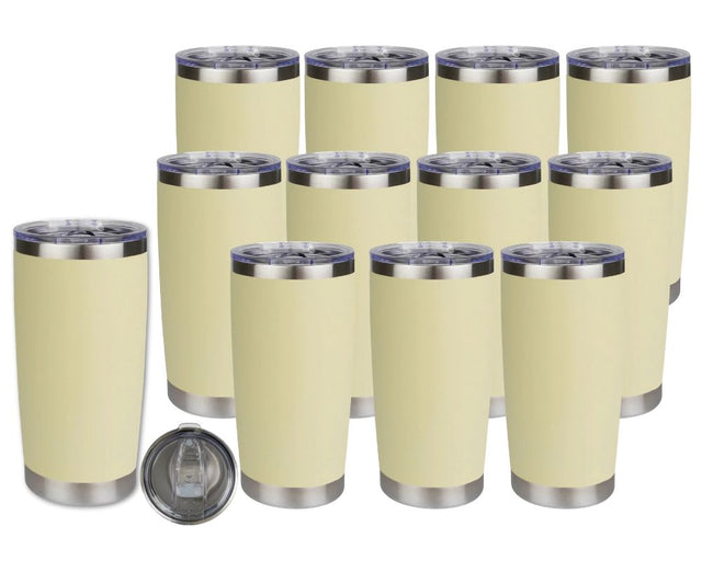 Set of 12 20 oz Travel Tumbler - Light Yellow | Powder Coated Stainless Steel Physical DIY Craft Warehouse 