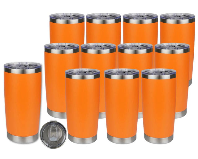 Set of 12 20 oz Travel Tumbler - Orange | Powder Coated Stainless Steel Physical DIY Craft Warehouse 