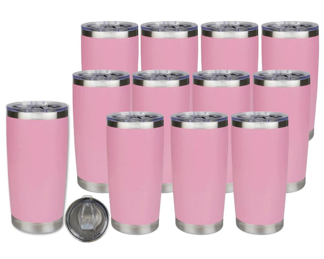 Set of 12 20 oz Travel Tumbler - Pink | Powder Coated Stainless Steel Physical DIY Craft Warehouse 