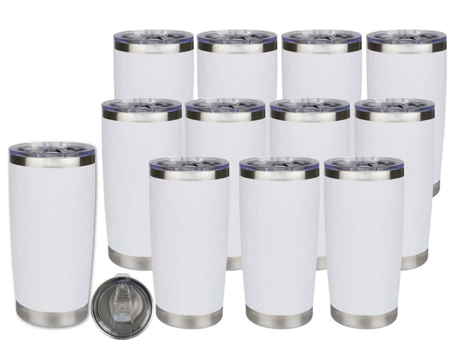 Set of 12 20 oz Travel Tumbler - White | Powder Coated Stainless Steel Physical DIY Craft Warehouse 