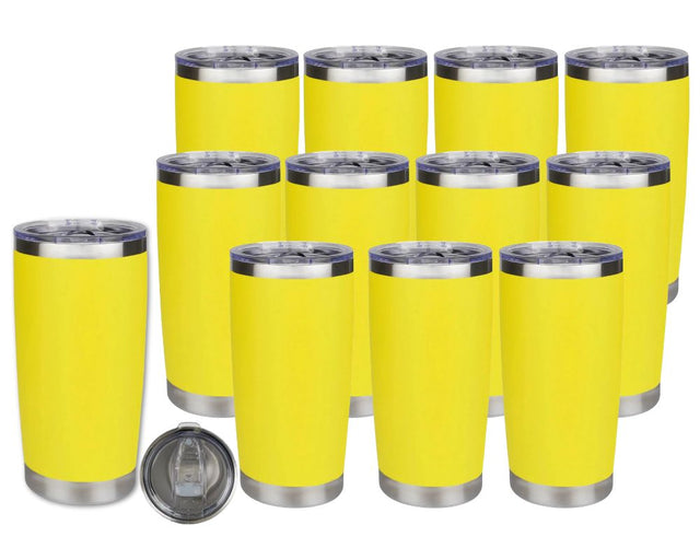 Set of 12 20 oz Travel Tumbler - Yellow | Powder Coated Stainless Steel Physical DIY Craft Warehouse 