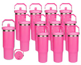 Set of 12 22 oz Tumblers | Flip Straw Tumblers with Lid and Straw - Hot Pink