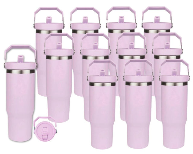 Set of 12 22 oz Tumblers | Flip Straw Tumblers with Lid and Straw - Lavendar Physical DIY Craft Warehouse 