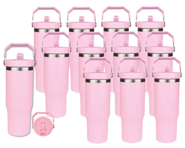 Set of 12 22 oz Tumblers | Flip Straw Tumblers with Lid and Straw - Light Pink Physical DIY Craft Warehouse 
