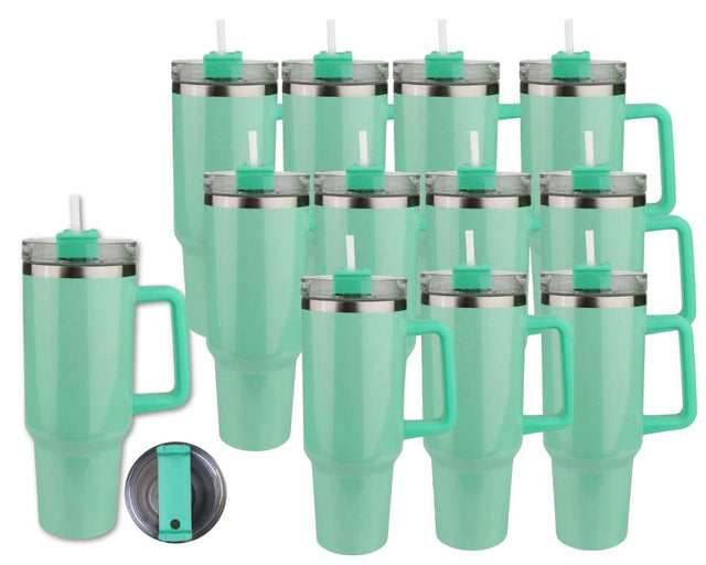 Set of 12 40 oz Handled Tumbler Shimmer - Mint Physical DIY Craft Warehouse 