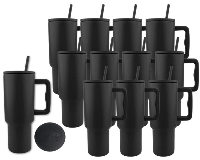 Set of 12 40 oz Modern Tumblers - Black | Matte for Laser Engraving, UV DTF Stickers or Vinyl Physical DIY Craft Warehouse 