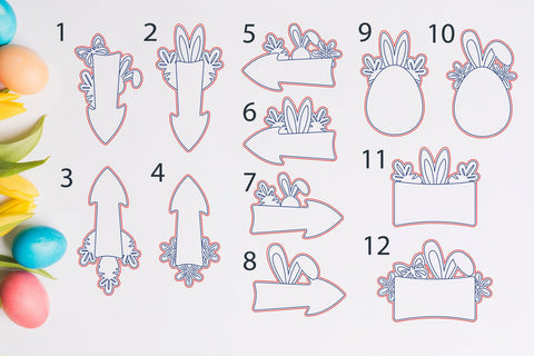Set of 12 Easter egg hunt pointers, Laser cut files SVG AnastasiyaArtDesign 