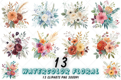 Set of 25, Watercolor Floral pattern, Watercolor Flower design, Flowers Digital Paper , Flower PNG, Watercolor Flower Clipart, Digital PNG Sublimation FloridPrintables 