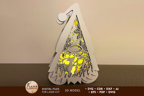 Set of 3 Christmas Gnome Lanterns with LED Light - Christmas Candle Holders SVG LaserCutano 