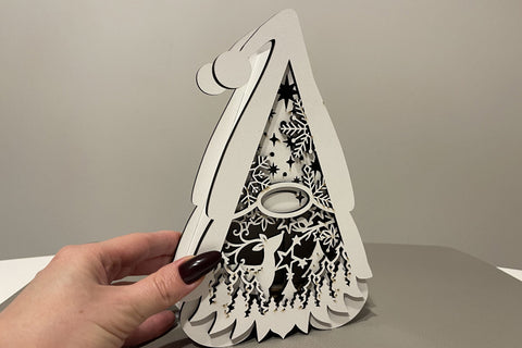 Set of 3 Christmas Gnome Lanterns with LED Light - Christmas Candle Holders SVG LaserCutano 