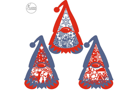 Set of 3 Christmas Gnome Lanterns with LED Light - Christmas Candle Holders SVG LaserCutano 