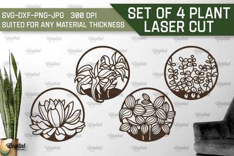 Set Of 4 Plant Laser Cut Bundle. Wall Decor SVG SVG Evgenyia Guschina 