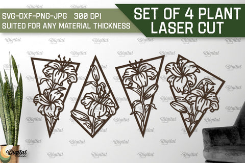 Set Of 4 Plant Laser Cut Bundle. Wall Decor SVG SVG Evgenyia Guschina 