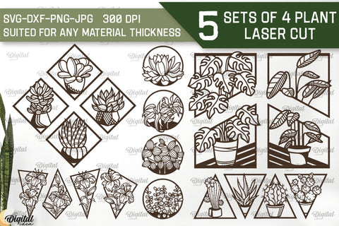 Set Of 4 Plant Laser Cut Bundle. Wall Decor SVG SVG Evgenyia Guschina 
